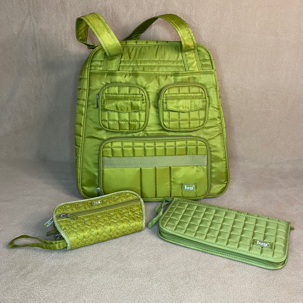 Lug Puddle Jumper Tote Passport Travel Wallet Organizer Jewelry Pouch Set Green